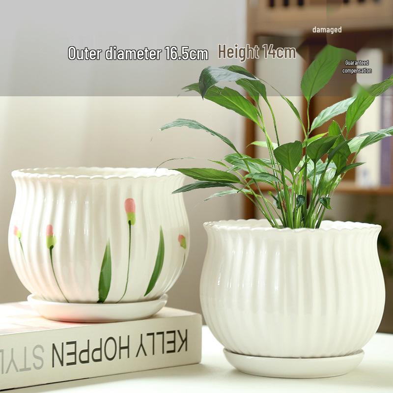 Simple Creative Ceramic Hanging Flower Pot with Tray - Large/Extra Large for Succulents and Green Pothos