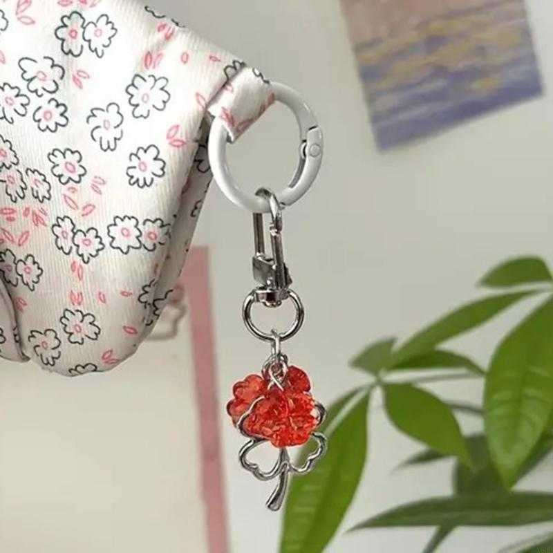 Lucky Four Leaf Clover Keyring Metal Pendant Glass Crystal Beaded Keychain Women's Handbag Lucky Pendant Fashion Gift Jewelry