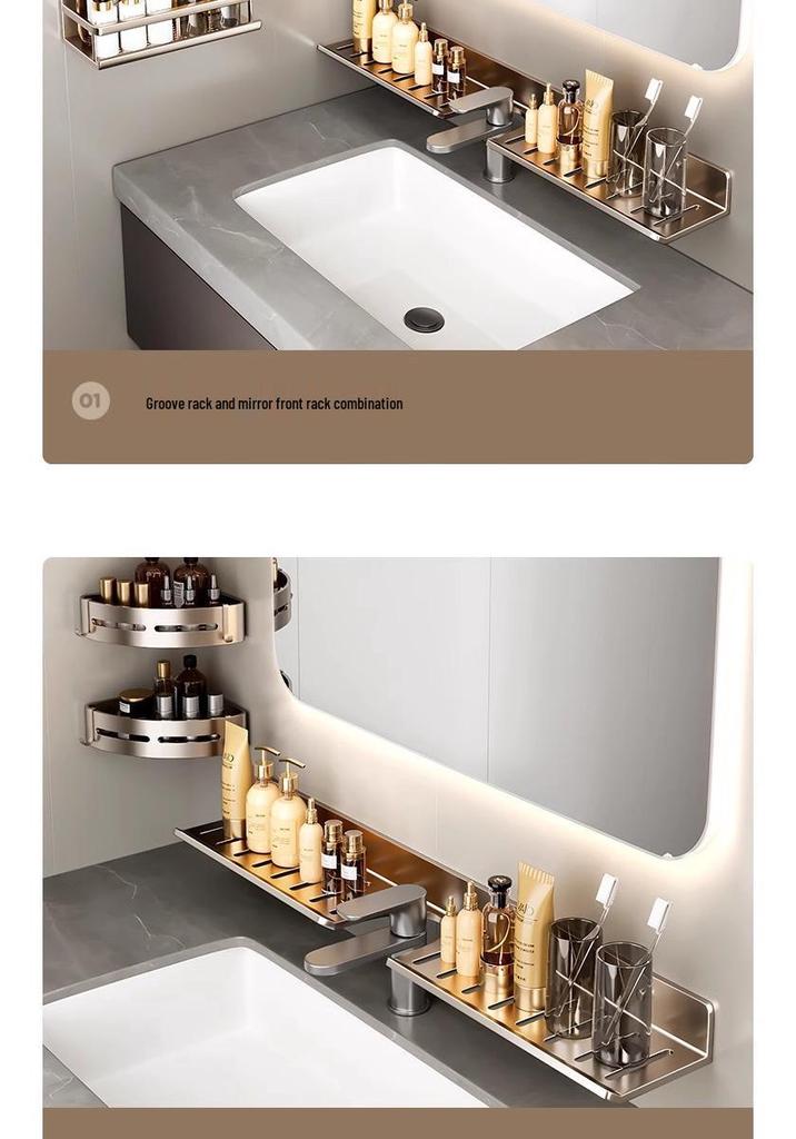 No-Drill Wall-Mounted Bathroom Shelf for Mirror, Faucet, and Vanity