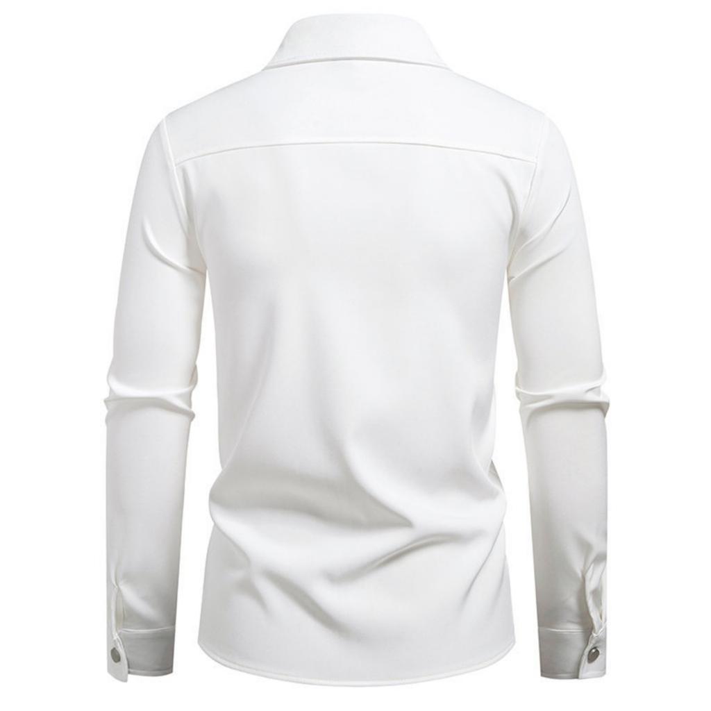 Men's Casual Solid-color Long-sleeved Shirt, Men's Slanted Front Button-down Lapel Shirt