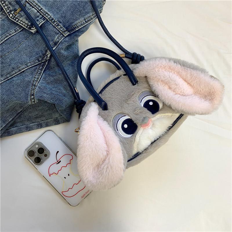 Cute Cartoon Plush Crossbody Bag Sweet Heart Shaped Makeup Purse Casual Japanese Style Shoulder Handbag For Women