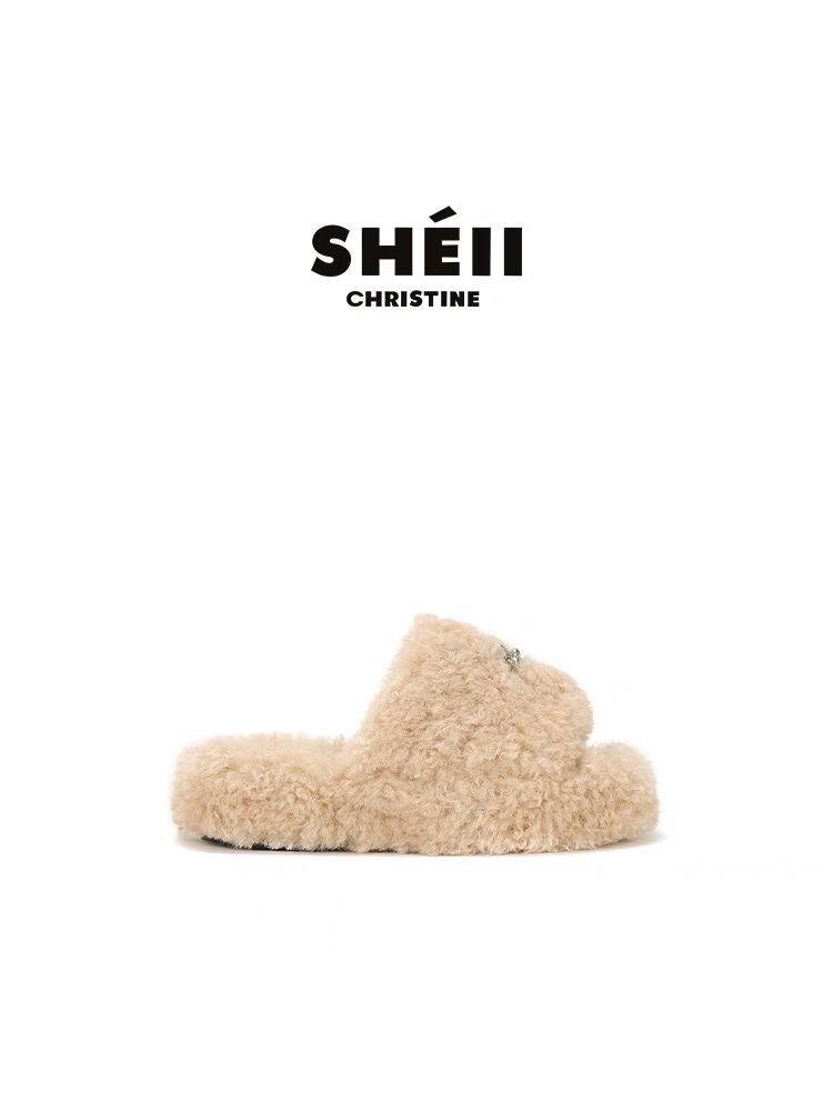 

У Сюаньи такие же черные пушистые тапочки SMFK с крестообразным цветком из овечьей шерсти, пушистые тапочки на толстой подошве. 31