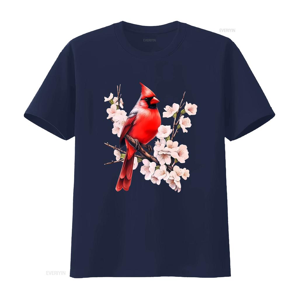 Northern Cardinal Wild Backyard Birds Flower Garden Birders T Shirt Vibrant Red Perched on Blossom Branch Design vintage