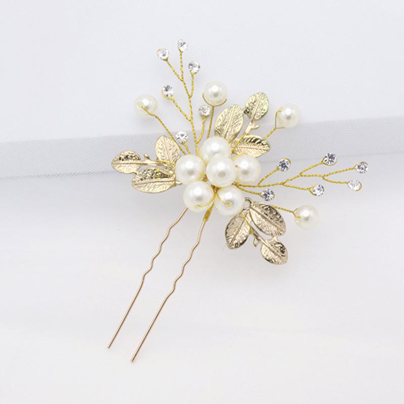 Korean Bridal Headgear Disc Hair Blond Leaf Hairpin Travel Photo Styling Hairpin Pearl Pin Hair Accessories