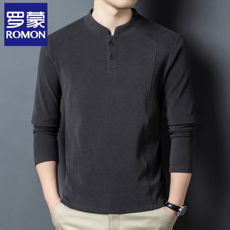 Romon Men s Henley Neck Double-Sided Velvet Long-Sleeve T-Shirt M