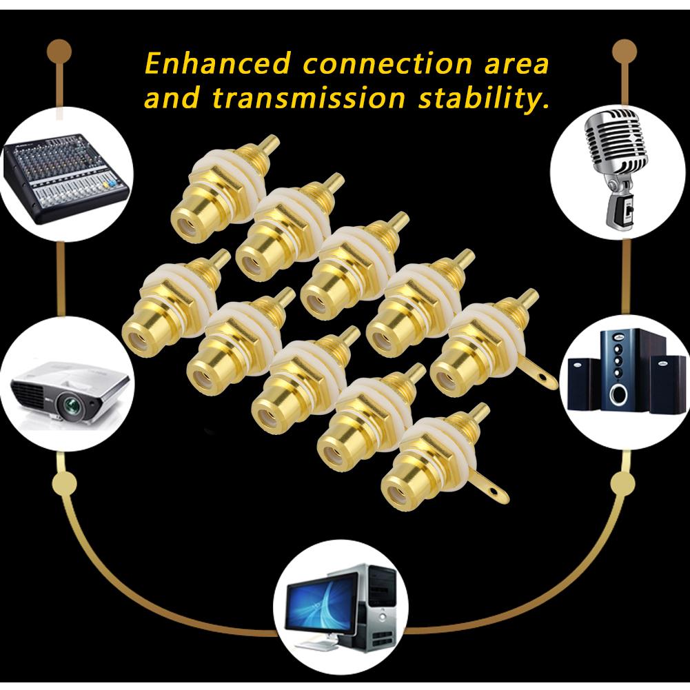 10pcs Gold Plated RCA Jack Terminal Female Socket HIFI Audio Connector (White)