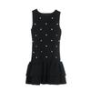 Autumn Beaded Black Sleeveless Skirt Dress