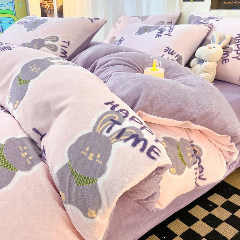 

Thickened Milk Fleece Four-Piece Set Double-Sided Fleece Coral Fleece Quilt Cover Sheet Three-Piece Set 3pc 150x200cm quilt core