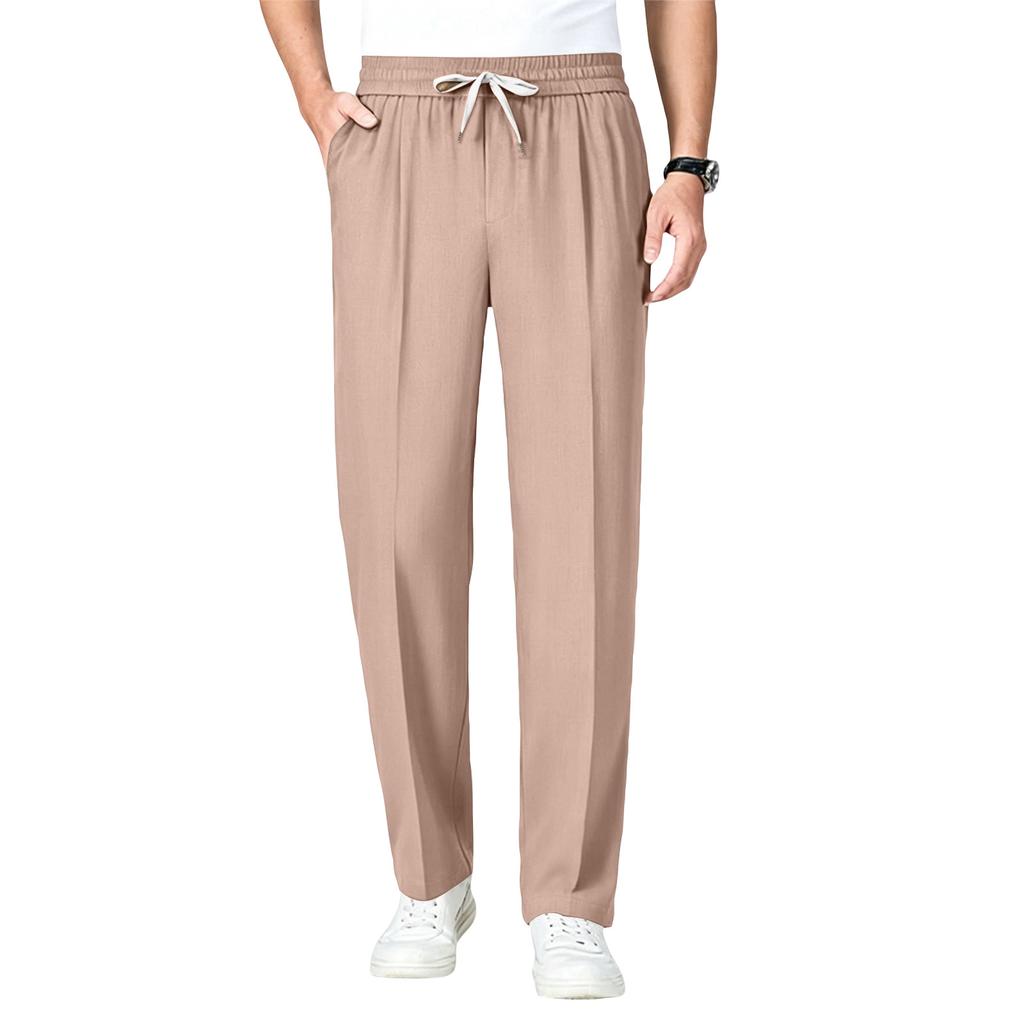 Men’s Straight Leg Casual Pants with Elastic Waistband and Pockets Drawstring Waist Lightweight Athletic Trousers for Everyday Wear
