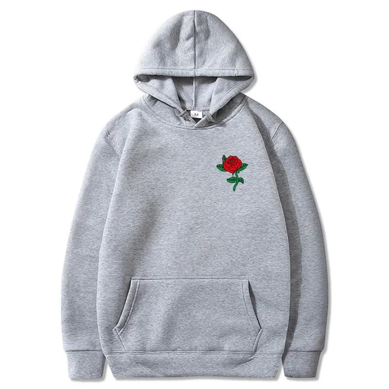 Autumn New Hip Hop Streetwear Fashion Hoody Rose Printed Fleece Pullover Casual Mens Women Hoodies Sweatshirts