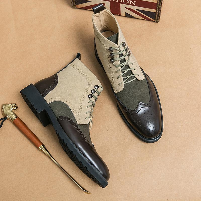 Men's Ankle Boots British Style Business Leather Boots Fashion Pointe High Top Boot Patent Leather Brogue Boot Men Chelsea Boots