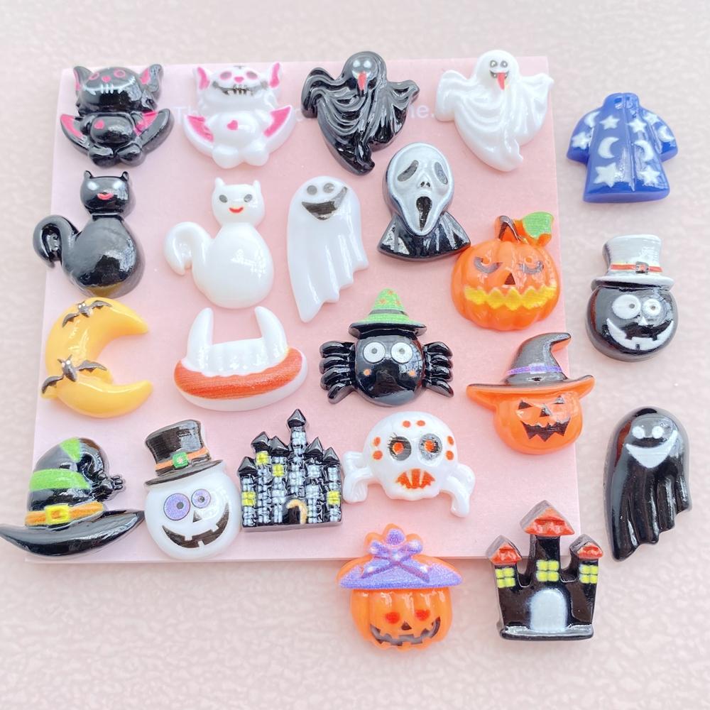 30Pcs New Cute Resin Halloween Collection Flat Back Free Shipping Ornament Jewelry Making Manicure Hairwear Accessories