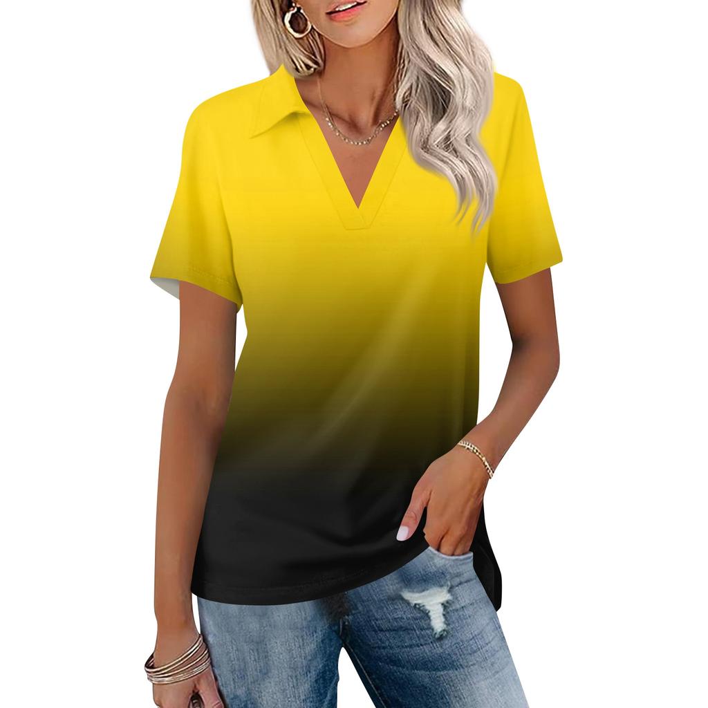 Women's Fashion Casual Lapel Short Sleeve Color Shirt Women's Up Tops