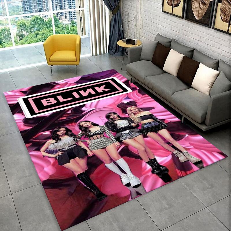 Fashion B-Black P-Pink Kpop Star Carpet Rug for Playroom Bedroom Living Room Sofa Home Decor,kid Area Rug Non-slip Floor Mat