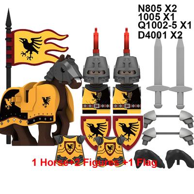 Piese de Construcție Militare Solider Medieval Cavaler Echipamente Montură Cal de Război Steag Lup Veste Scuturi Dragon Înflăcărat Mini Jucărie Cărămidă