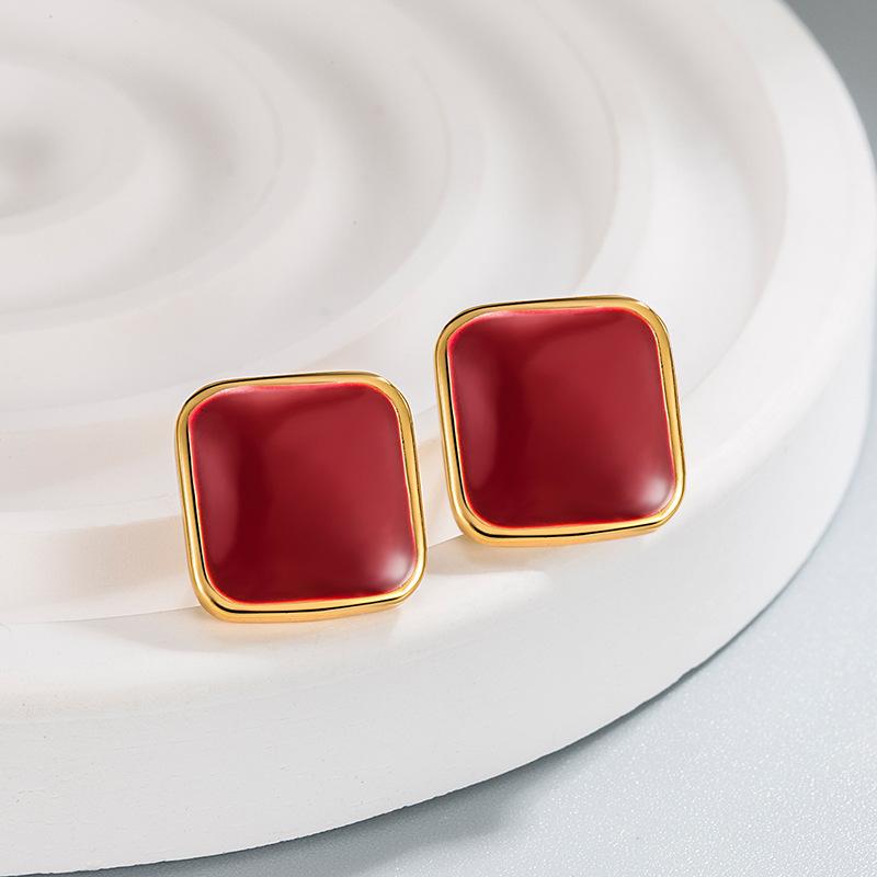 Fashion Square Earrings, Vintage Gold Earrings, Simple Earrings, High-end Sense, Niche Design, Drop Glue Earrings