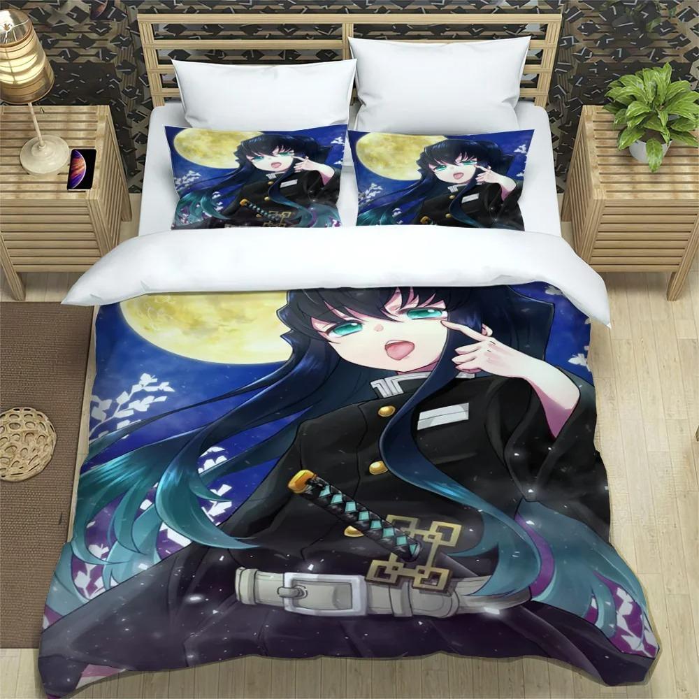 Japanese Manga Demon Slayer Personalized Customization Bedding Set Soft Duffel Cover Pillowcase Comic Adolescent Sheet Set