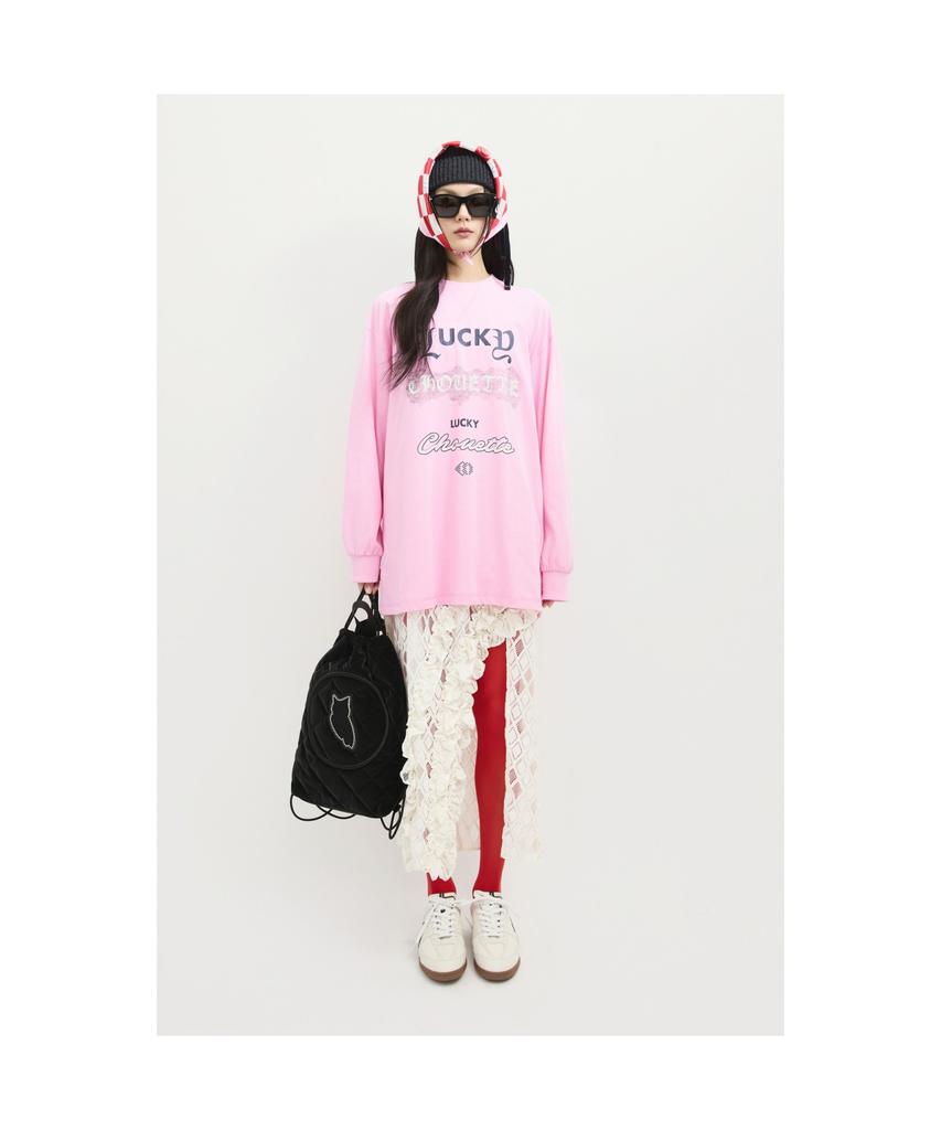 LUCKY CHOUETTE Print Point Long Length Long-Sleeved T-Shirt (Pink) Lftas25190Pix
