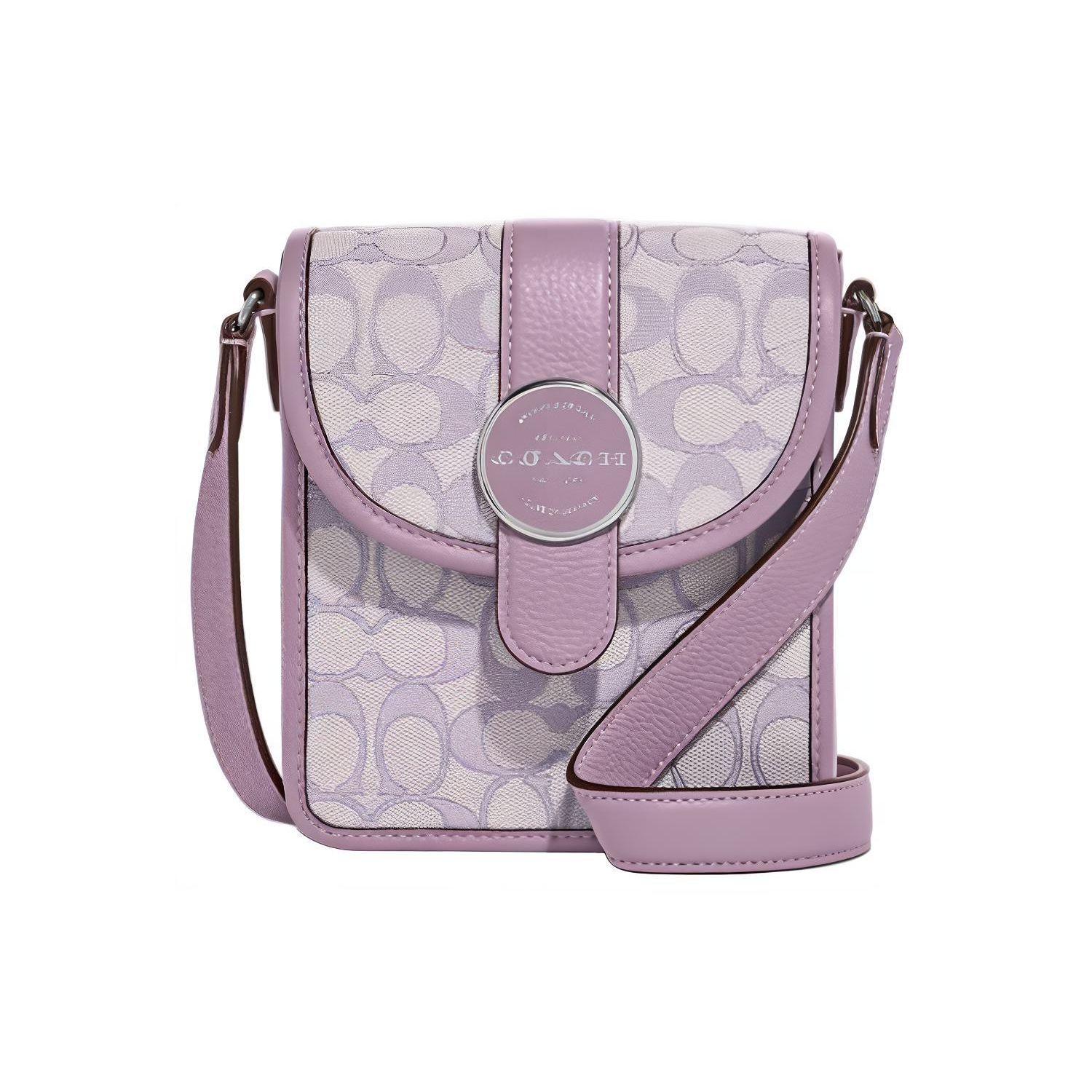 

Coach Lonnie 15 Classic Monogram Print Fabric And Leather Small Shoulder Crossbody Bag Women bags Lilac C8321-SVSOT Basic Set (Bag+Dust Bag)