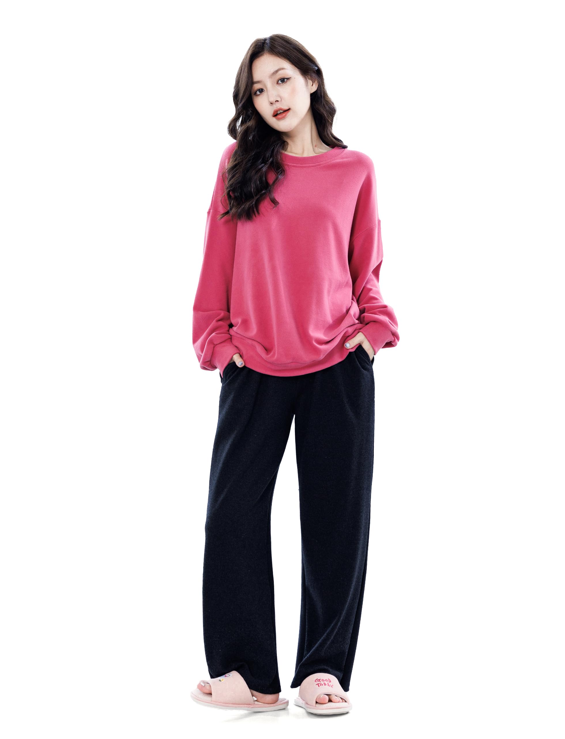 

Пижама с длинным рукавом MiniZaru, теплая и милая, для и Зимы, Женский комплект, Весна, Осень, (Роза, XL)