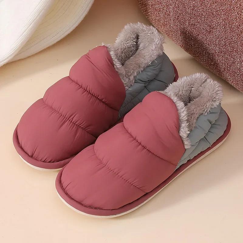 Fashion Rimocy 2025 Winter Warm Home Slippers Women Plush Waterproof Cotton Foot Slipper Female Indoor Outdoor Flat Couple Shoes Woman