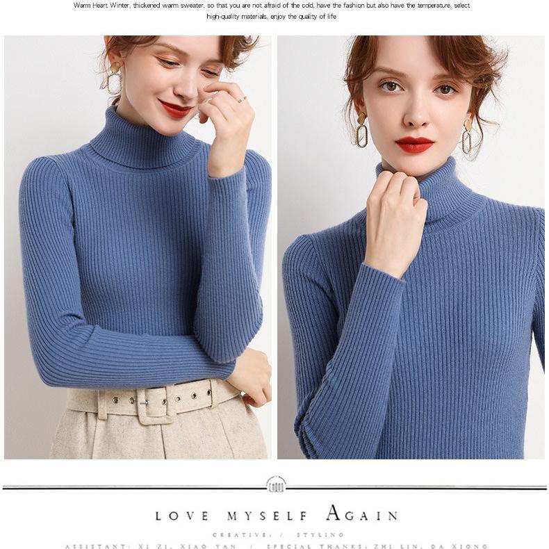 WomenTurtleneck Sweater Autumn Winter Slim Fit Pullover Tight Stretch Knit Base Shirt Long Sleeve Simple Pullover Knit Top