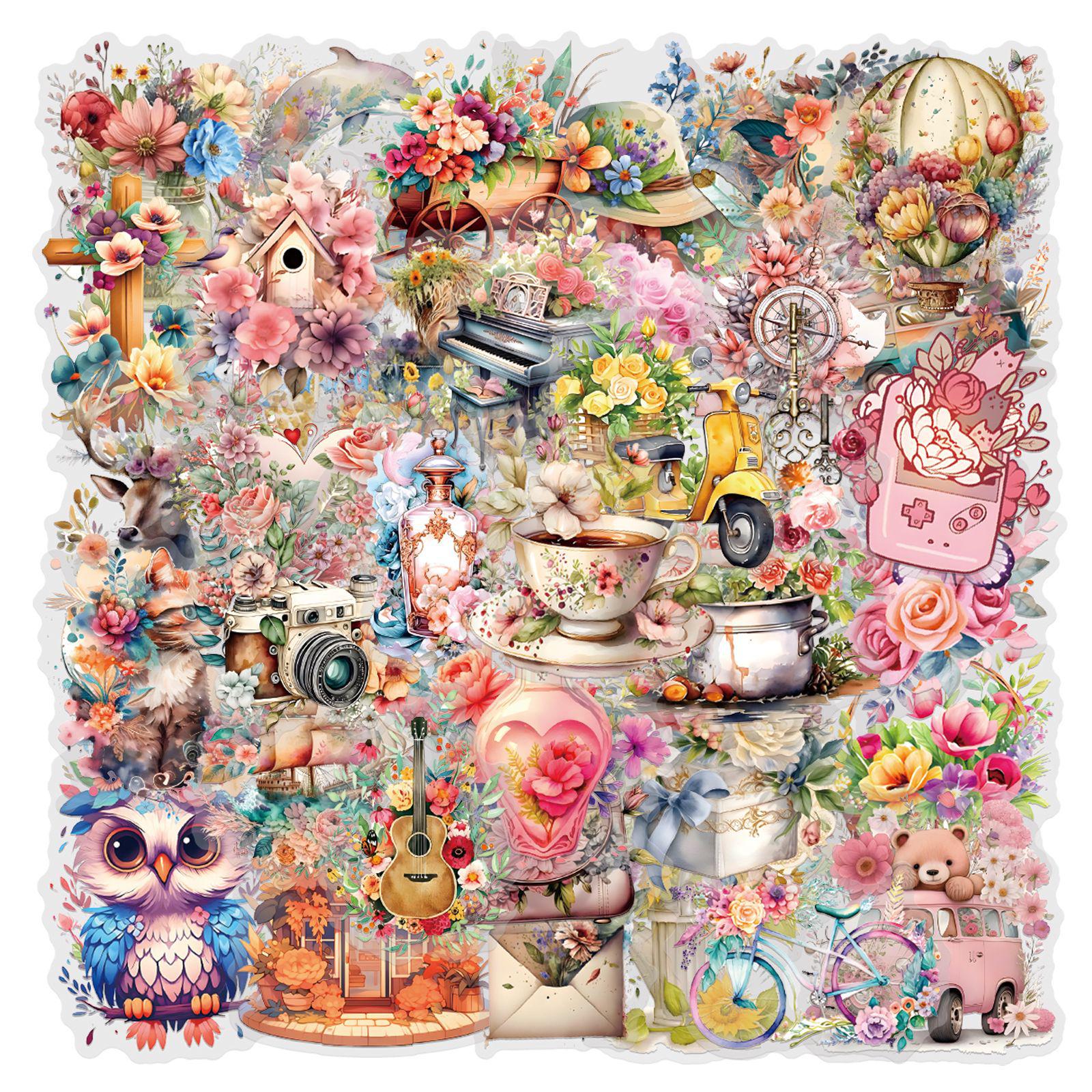 Набор водостойких прозрачных ПЭТ-стикеров с цветами, 55 листов, для дневников, декора и гитар