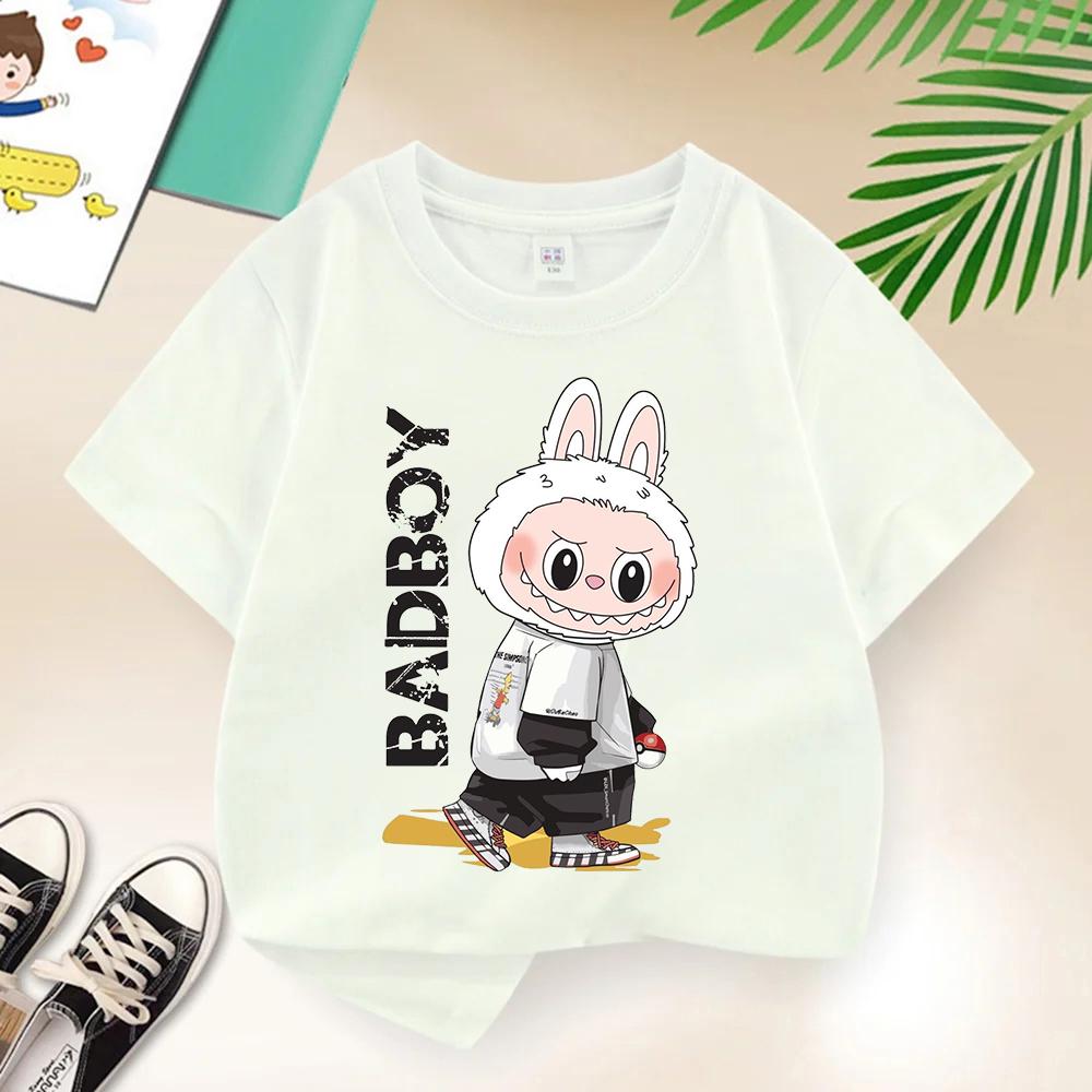 

Забавная детская футболка Labubu с принтом Bad Boy, повседневная, с коротким рукавом, удобная, дышащая, хит продаж, уличная одежда 140
