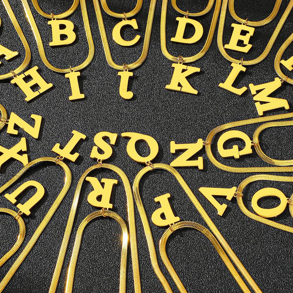 Stainless Steel Necklace Style prevalence Personality Design Fine Blade Chain 26 Alphabet Pattern Necklaces For Women Zircon