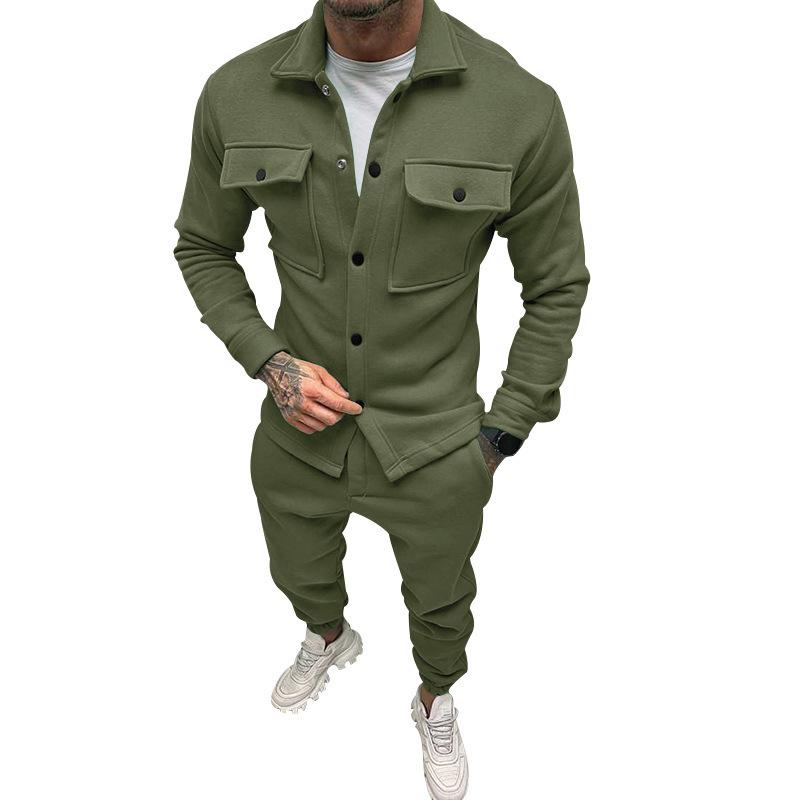 Men's Plus Size Suede Jacket & Pants 2-Piece Set - Spring/Autumn