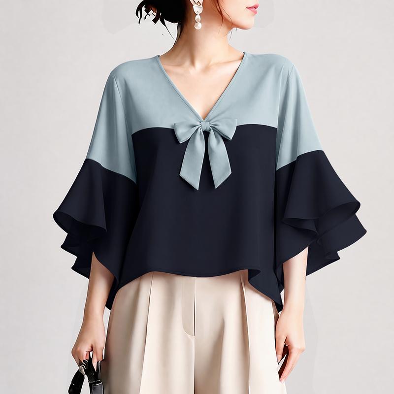 ZANZEA Women Elegant V-Neck Ruffles 3/4 Sleeve Loose Casual Blouse