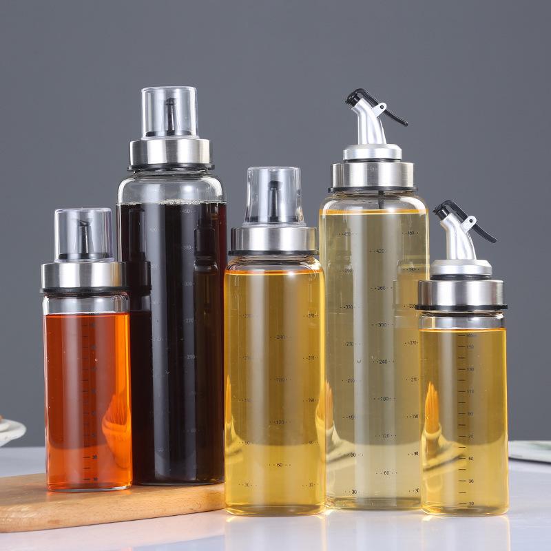 High-End Glass Oil & Vinegar Pour Bottle with Scale for Kitchen Seasoning