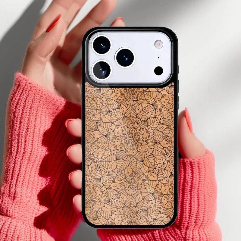 Mandala Floral Wood Phone Case for iPhone 17 16 15 14 13 Pro Max Back Cover for 12 11 Pro Coque