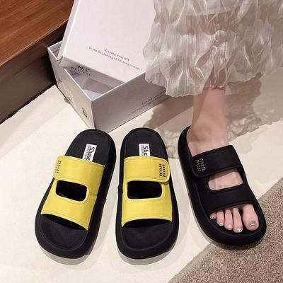 Thick-soled Velcro One-word Slippers for Women 2025 Summer New Versatile and Lightweight Outer Wear Fashionable Casual Cool Slippers for Women