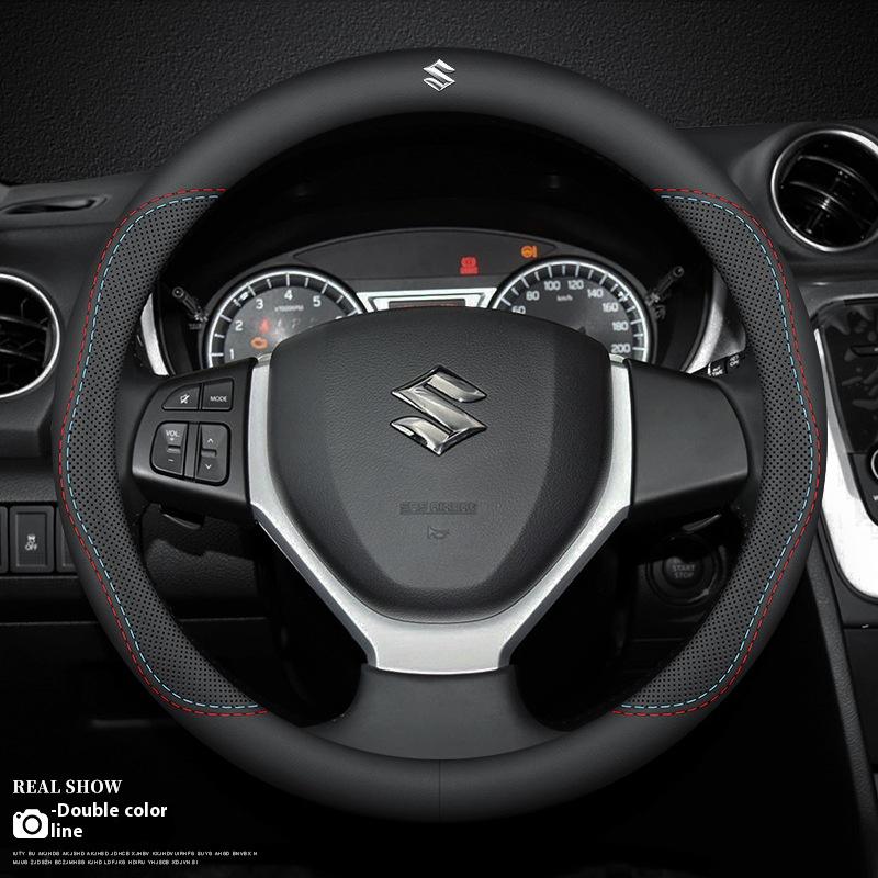 TLIN5 Car Leather Ventilate Anti-Slip Steering Wheel Cover For Suzuki S-Cross Swift SX4 Vitara Jimny Grand-Vitara Baleno Ciaz Samurai