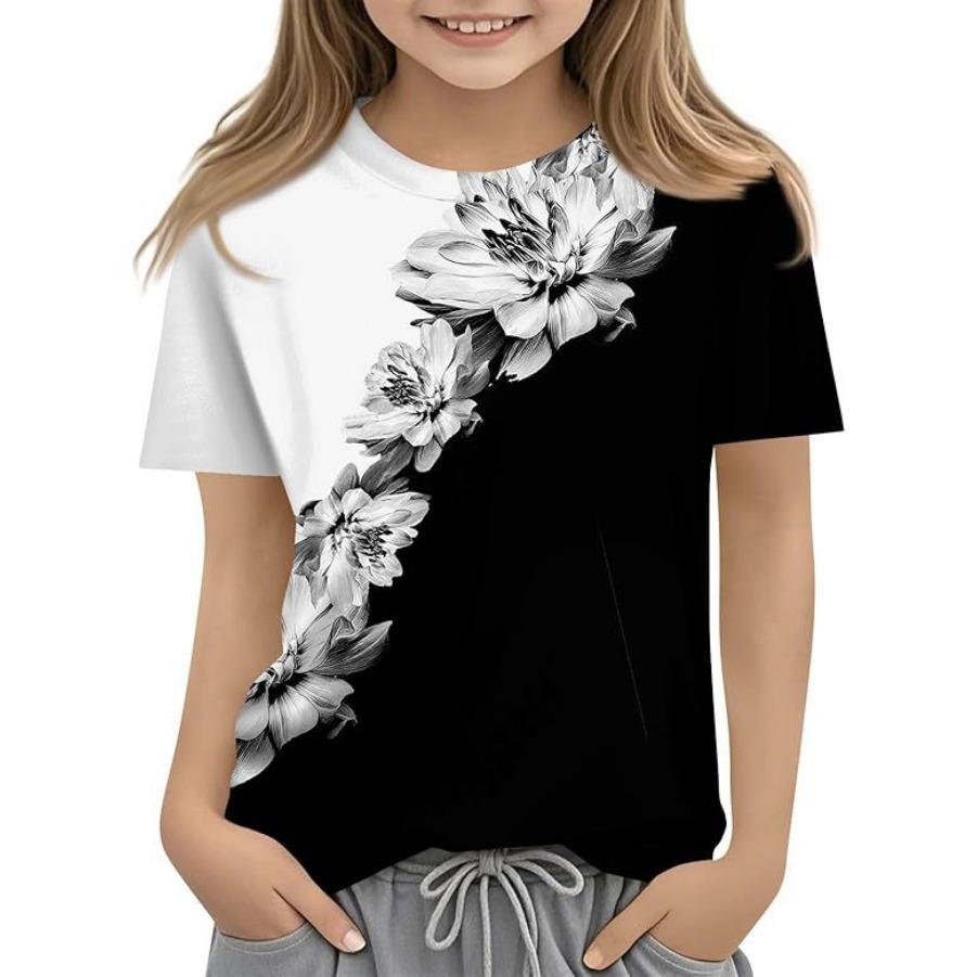 Children's Casual Versatile Pattern Children's Women's Short Sleeved Round Neck T-shirt
