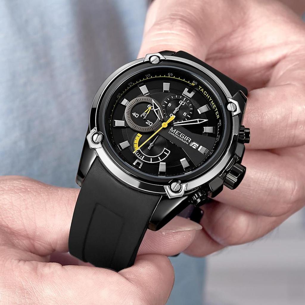 Megir Chronograf Pánské Sportovní hodinky Pánské Silikonové Automatické Datum Quartz Hodinky Pánské Luxusní Značka Vodotěsné Relogio Masculino