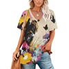 Seksowny kotek kwiatowy nadruk dekolt w serek vintage koszulka dla nastolatków koszulki unisex ubrania vintage streetwear codzienny styl moda streetwear y2k topy
