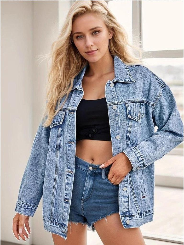 Női Középhosszú Alkalmi Farmerkabát - Tavaszi/Őszi Laza Szabású