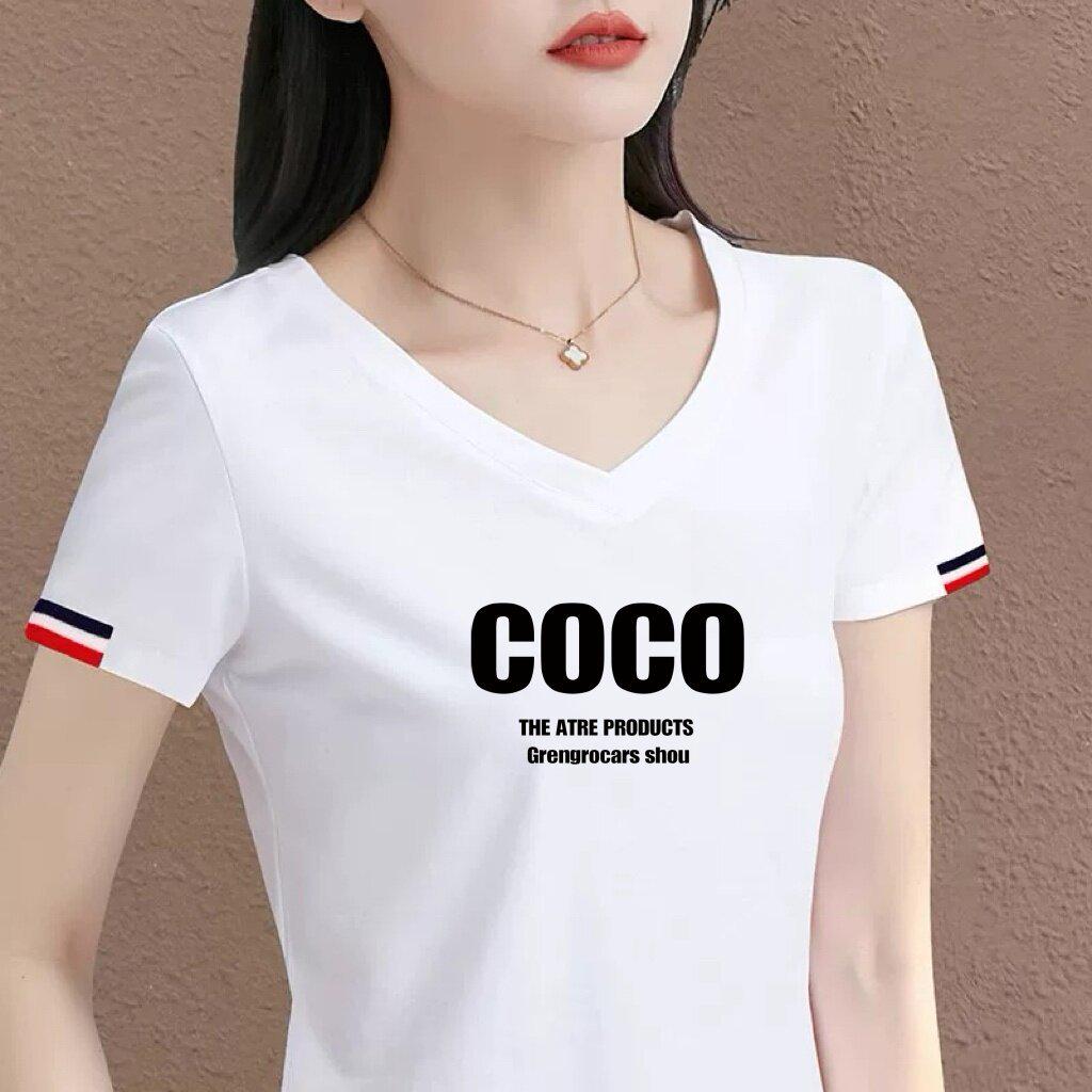 Women's Chic Letter Print V-Neck Short-Sleeve T-Shirt