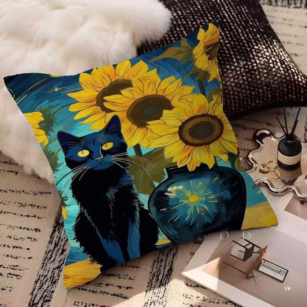 Monet Black Cat Van Gogh Sunflowers Pillowcases Home Bedding Decorative Pillow Cover Wedding Super Soft Pillow Case
