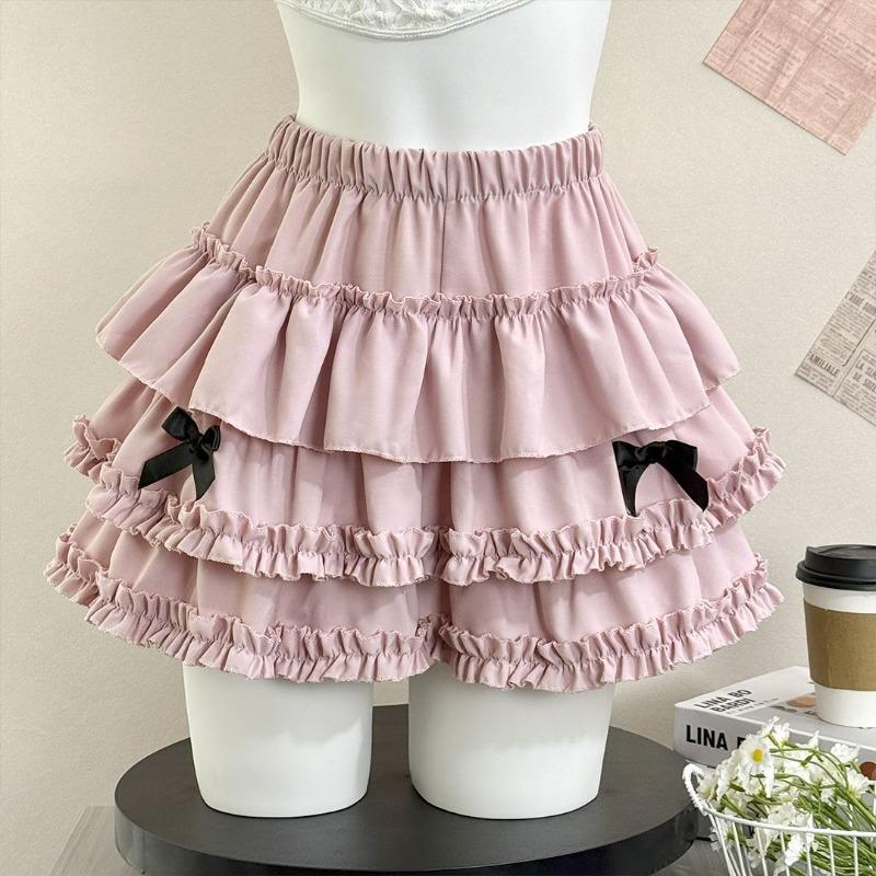Japanese Style Sweet A Line Skirt Women Lolita Kawaii Cute Y2K High Waist Lace Ruffle Skirt Girl Simple Daily
