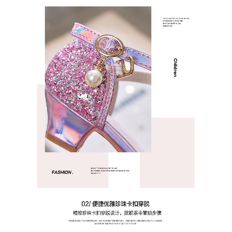 Children's High-heeled Crystal Princess Shoes with Sequins for Girls, Suitable for Stage Performances and Shows
