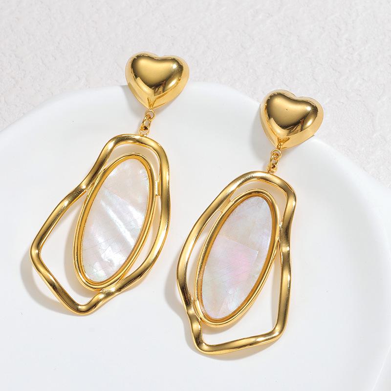 

European & American Hot-Selling Stainless Steel Earrings: Irregular Abalone Shell Geometric Pendant Design