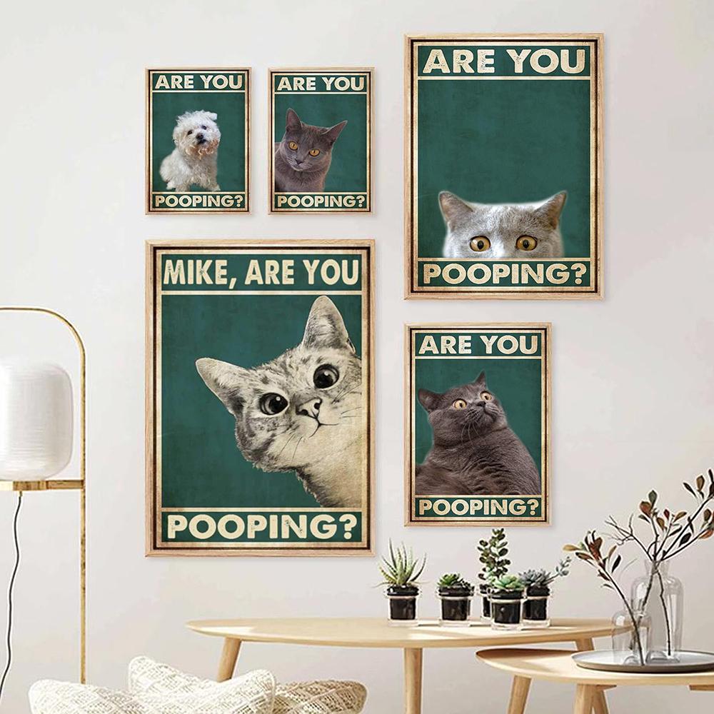 Are You Pooping Poster Bathroom Funny Bathroom Sign Canvas Prints Cute Cat Quote Art for Painting Wall Picture Toilet WC Decor