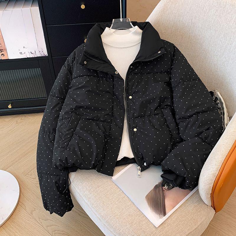 Daunenwattierte Kleidung Damen Winter Neu Kurz Freizeit Locker Stehkragen Wattierte Jacke