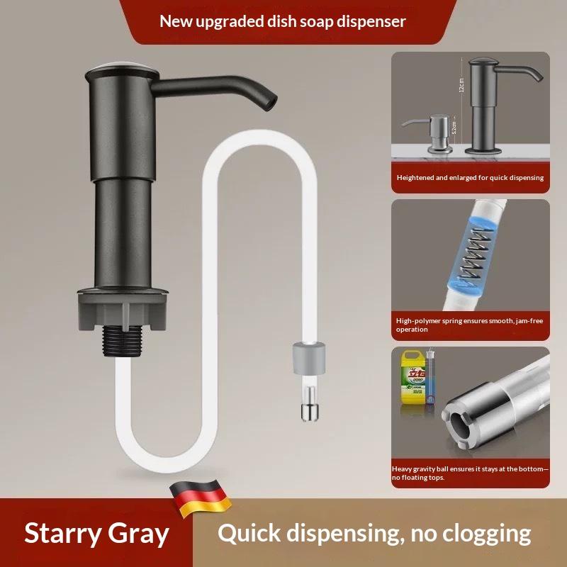 Distributeur d'assiettes pour plan de travail de cuisine avec tube d'extension Pompe à savon liquide à pression manuelle Distributeur de savon en plastique pour accessoires d'évier