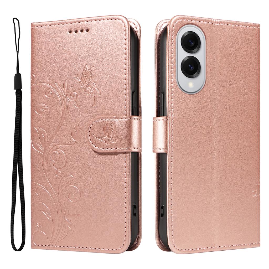 For Samsung Galaxy S25 Edge PU Leather Cases Flower Pattern Wallet Stand Phone Cover with Strap