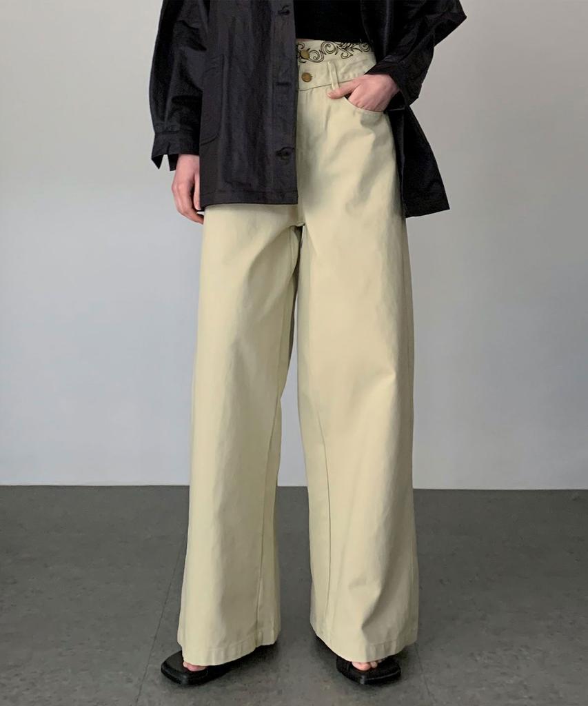 Baseukala High Rise Two Button Cotton Pants (2Colors)