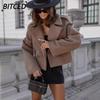 Chaquetas y abrigos con cuello POLO de manga larga para otoño e invierno con estampado de Color sólido informal vintage para mujer